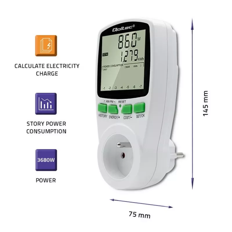 Tehomittari QOLTEC PM0627 3680W historiatoiminnolla — QOLTEC PM0627 3680W
