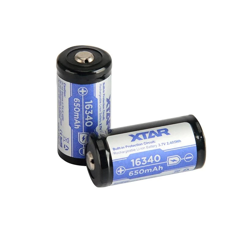 XTAR 16340 (R-CR123) ladattava Li-ion-akku 3,7 V 650 mAh, suojattu