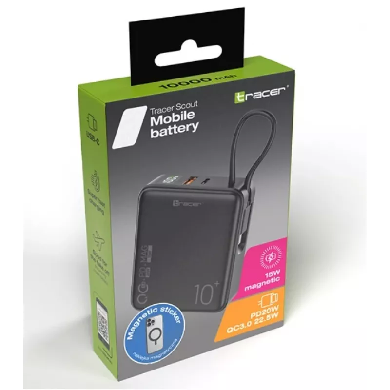 Tracer Scout -kannettava laturi 10000 mAh MAG+PD+QC