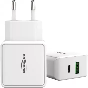ANSMANN HC218PD - verkkolaite - 18 W - 3000 mA - PD, QC 3.0 - 2 lähtöporttia (USB, USB-C) - valkoinen (1001-0111)