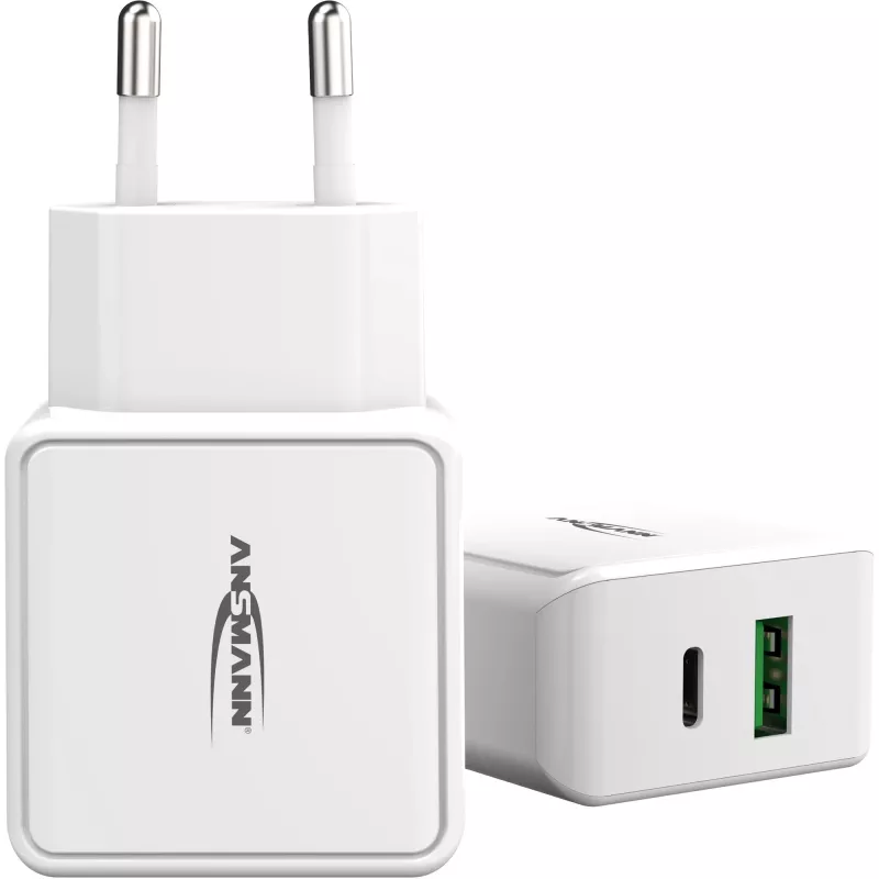 ANSMANN HC218PD - verkkolaite - 18 W - 3000 mA - PD, QC 3.0 - 2 lähtöporttia (USB, USB-C) - valkoinen (1001-0111)