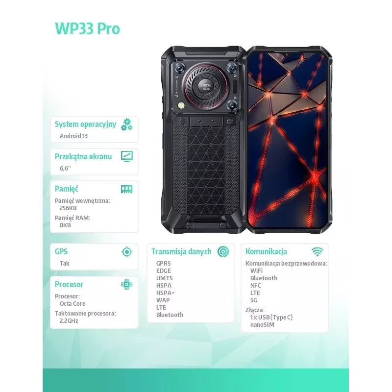 Älypuhelin Oukitel WP33 Pro 5G, 8GB RAM/256GB, DS, 22000 mAh, harmaa