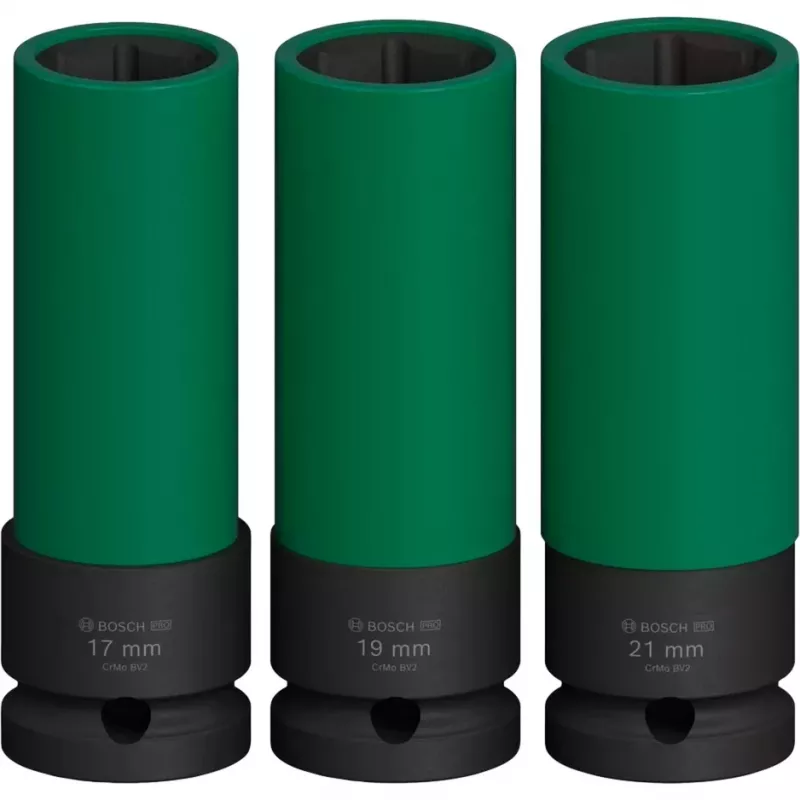 Iskuvääntösarja Bosch PRO 1/2 inch, 3-osainen, syvät hylsyt vannesuojalla