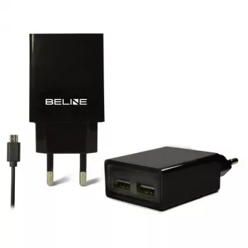 Matkalaturi Beline Beli0011 — 2×USB-liitäntää, microUSB-kaapeli, 2A lähtö, musta