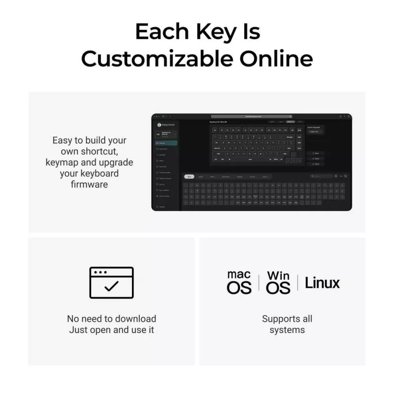 Mekaaninen 75 %:n näppäimistö Keychron Q1 Ultra 8K – USB + RF-langaton + Bluetooth, RGB, musta