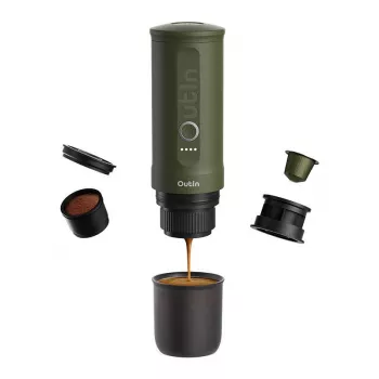 Kahvinkeitin OUTIN Outin Nano musta, vihreä — kahvijauhe, 20 bar, 7500 mAh akku, 0,67 kg