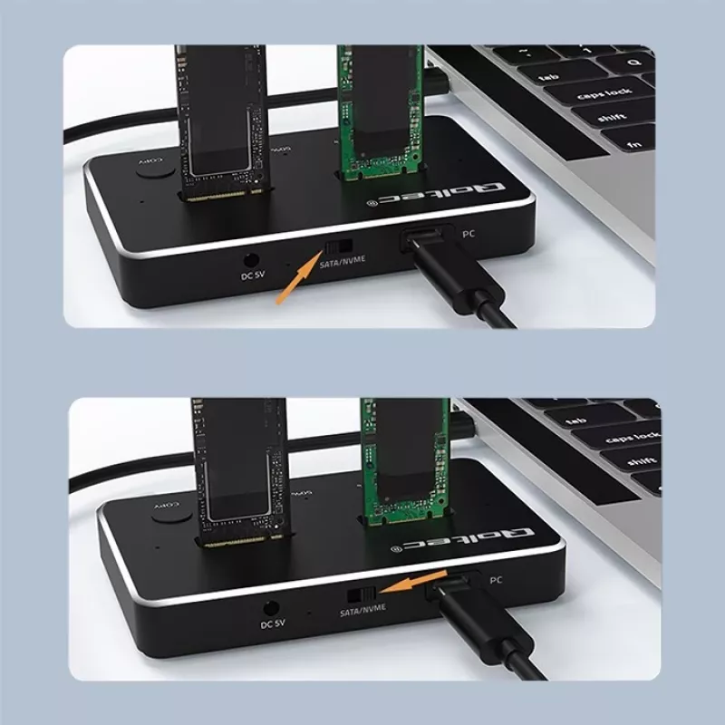Qoltec 52274 M.2 SSD-telakka | NVMe | SATA | USB-C | DUAL 2 x 2TB