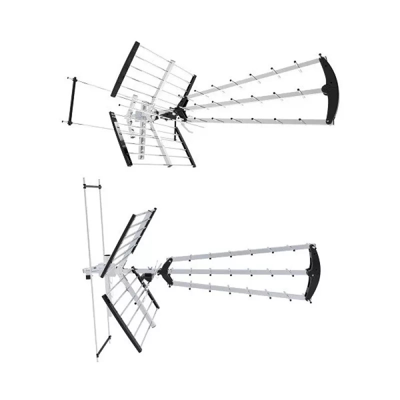 Ulko-/sisä-DVB-T-antenni LIBOX LB2000 69 dB vahvistimella, kaksoispolarisaatio, 174–790 MHz, alumiini/musta