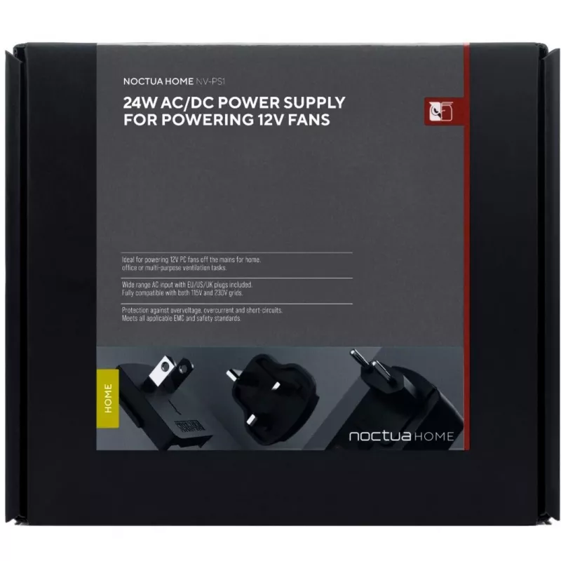 Noctua NV-PS1 virtalähde, 115/230 V AC → 12 V DC, 12 V:n tuulettimille, musta