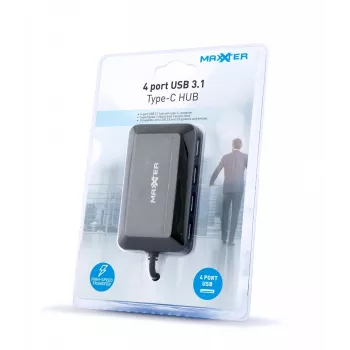 USB-keskitin GEMBIRD ACT-HUB3C-4P — USB 3.2 Gen 1 Type-A isäntä 4 × USB 3.2 Gen 1 Type-C, 5000 Mbit/s, musta