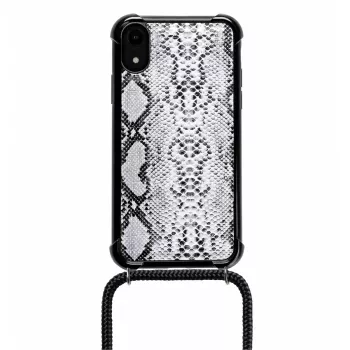 Lookabe Necklace Snake Edition puhelinkuori iPhone XR:lle, hopea/musta