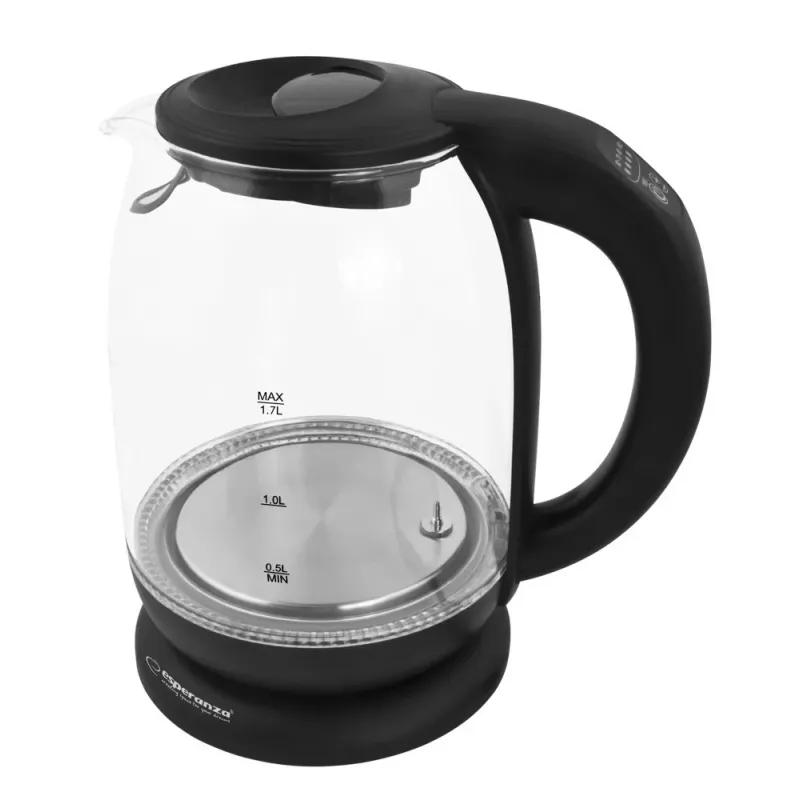 Esperanza EKK027 sähköinen vedenkeitin 1,7 L 2200 W musta, läpinäkyvä