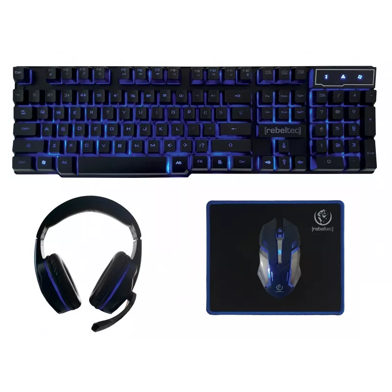 Näppäimistö ja hiiri sisältäen Rebeltec SHERMAN pelit USB QZERTY englanti musta