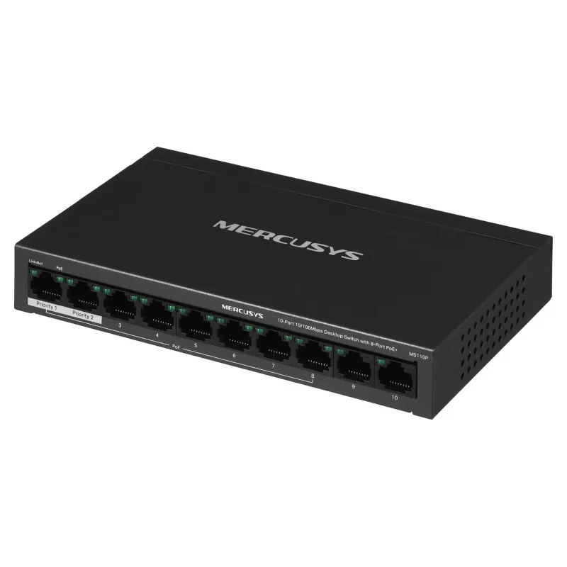 Kytkin Mercusys MS110P 10 porttia 10/100Mbps POE+ 8 porttia (versio 1.0)