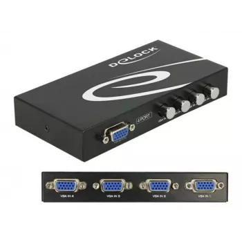 DeLock-kytkin VGA 4 porttia manuaalinen kaksisuuntainen - näytönvaihtokytkin - 4 x VGA - pöytämalli (87635)