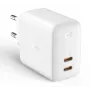 Seinä laturi Aukey PA-B4 2x USB valkoinen GaN – kompakti USB-virtalähde kahdella USB-liitännällä