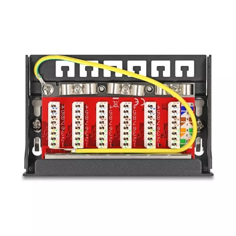 Patch-paneeli DELOCK Mini Desktop RJ45 6-porttia Cat.6A suojattu, metalli, musta, 80×22×125 mm
