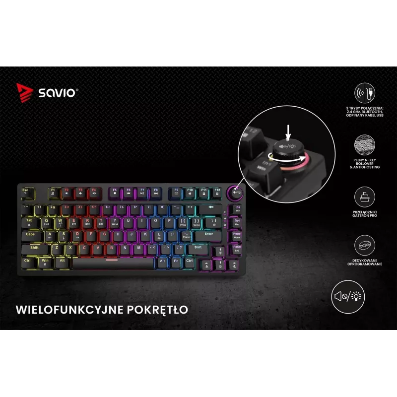 Savio Phenix SAVGK-RED pelikäyttöinen näppäimistö USB RF langaton Bluetooth QWERTY