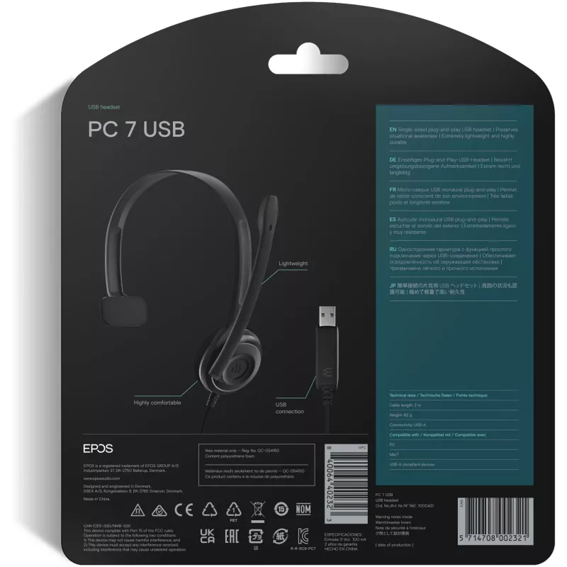 Sennheiser PC 7 USB -kuulokemikrofoni johdollinen panta toimisto/call center USB Type-A musta
