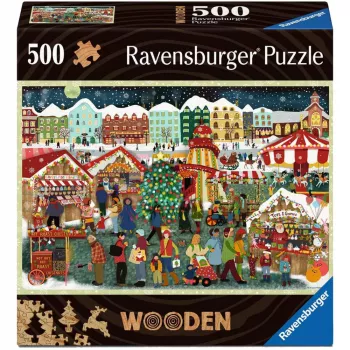 Palapeli Ravensburger Wooden Puzzle Christmas Market — 500 osaa, puupalapeli