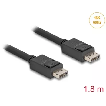 Delock - DisplayPort-kaapeli - DisplayPort (M) lukittu - DisplayPort (M) lukittu - DisplayPort 2.1 - 1,8 m - tukee 16K 60 Hz (15 360 x 8 640), jopa 80 Gbps tiedonsiirto