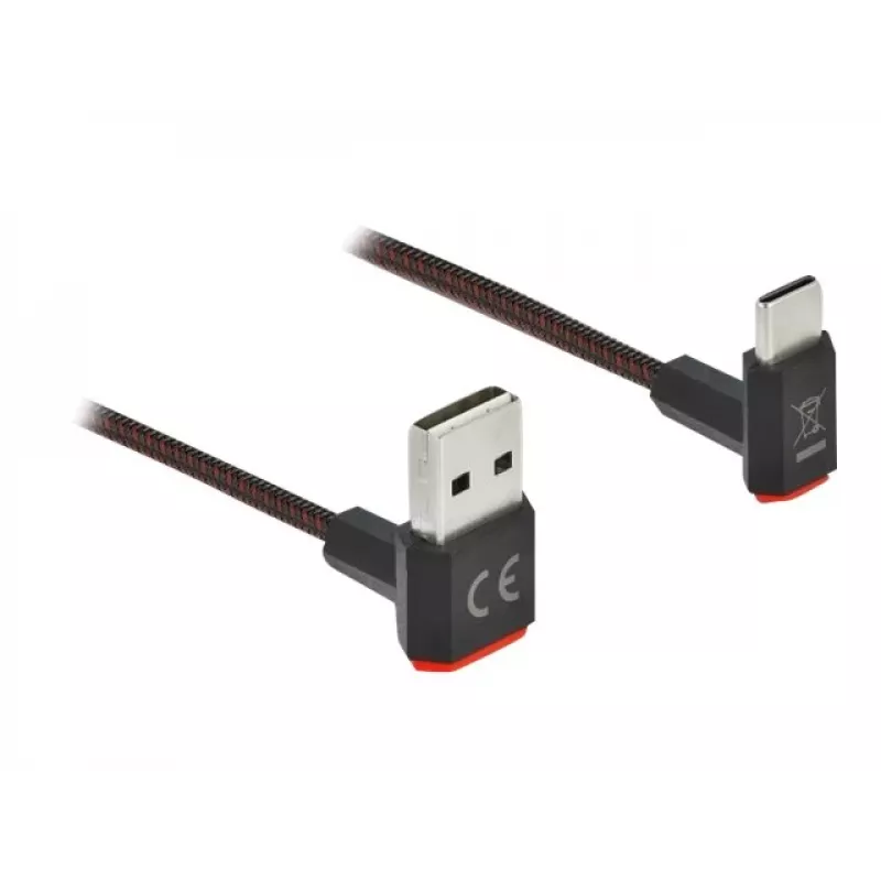 USB-kaapeli DeLOCK EASY-USB 2.0 Type-A-urosliitin Type-C-urosliittimeen kulmaliitin 0,2 m musta
