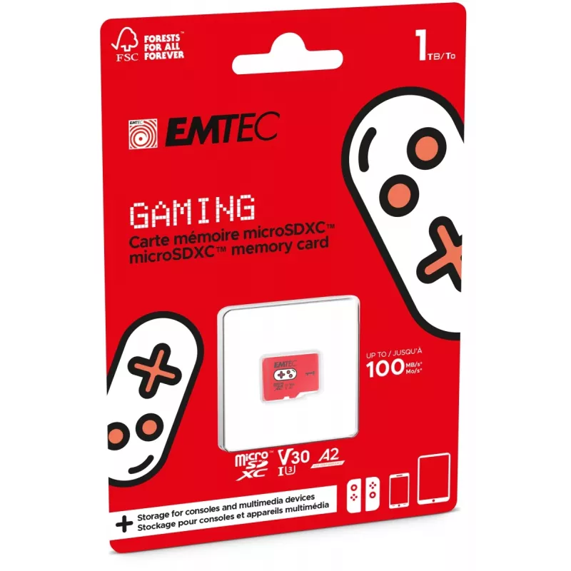 Emtec 1TB UHS-I U3 V30 A2 Gaming Rouge flash-muisti ECMSDM1TXCU3G