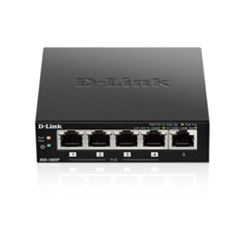 D-Link DGS-1005P/E -verkkokytkin, hallitsematon, Gigabit Ethernet (10/100/1000), Power over Ethernet (PoE), musta