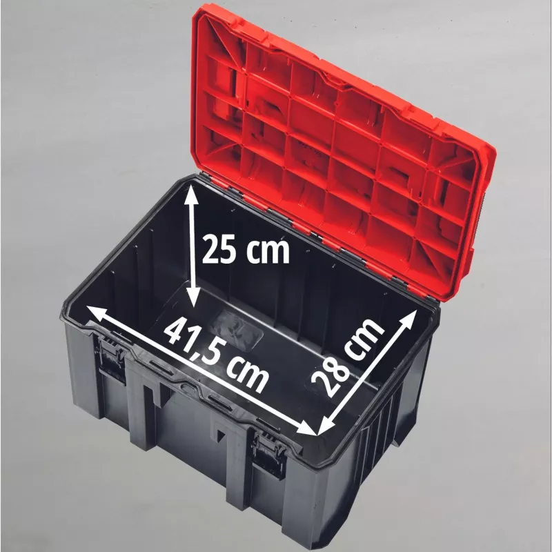 Einhell 4540021 E-Case M järjestelmälaukku, työkalulaatikko, polypropeeni, kantavuus 90 kg, musta/punainen