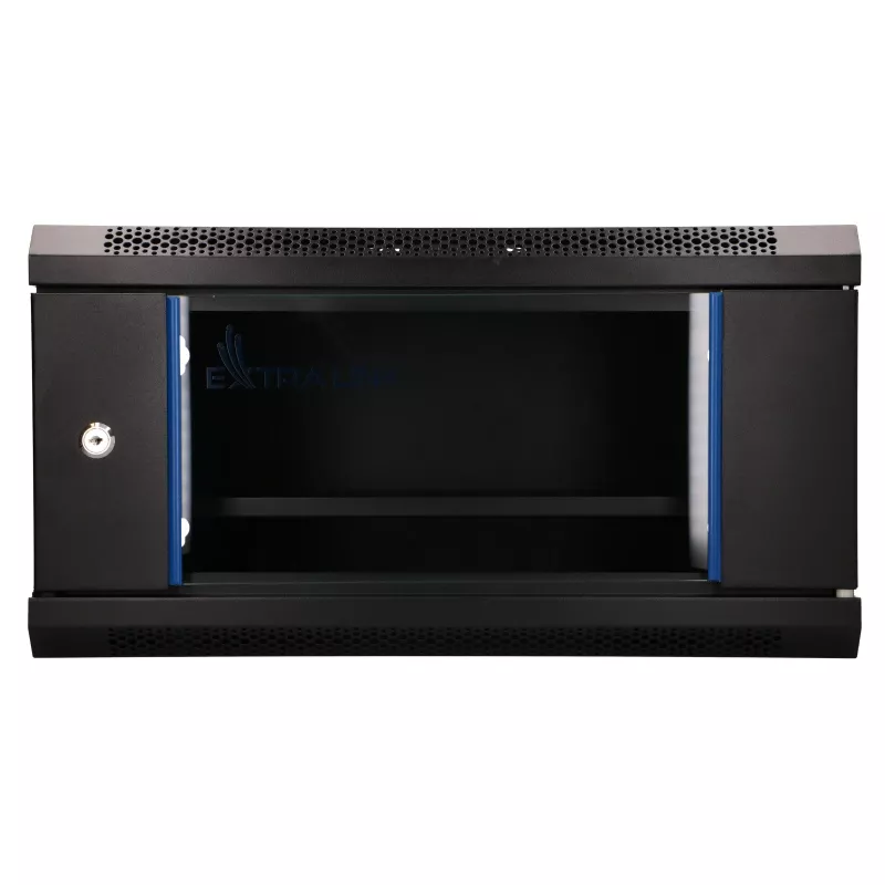 EXTRALINK LITE 4U 530X400 seinäasennettava räkkikaappi musta hyllyllä