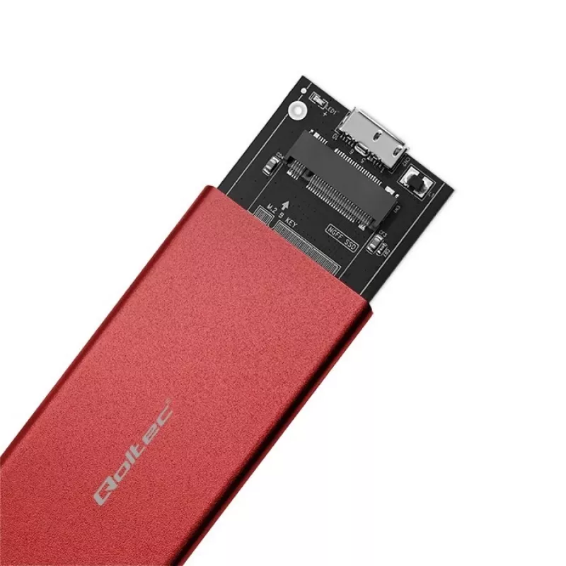 SSD-kotelo QOLTEC 51831 USB 3.0 M.2 SATA-asemille jopa 2 TB, punainen, tukee 30 mm pituutta, jopa 4 asemaa