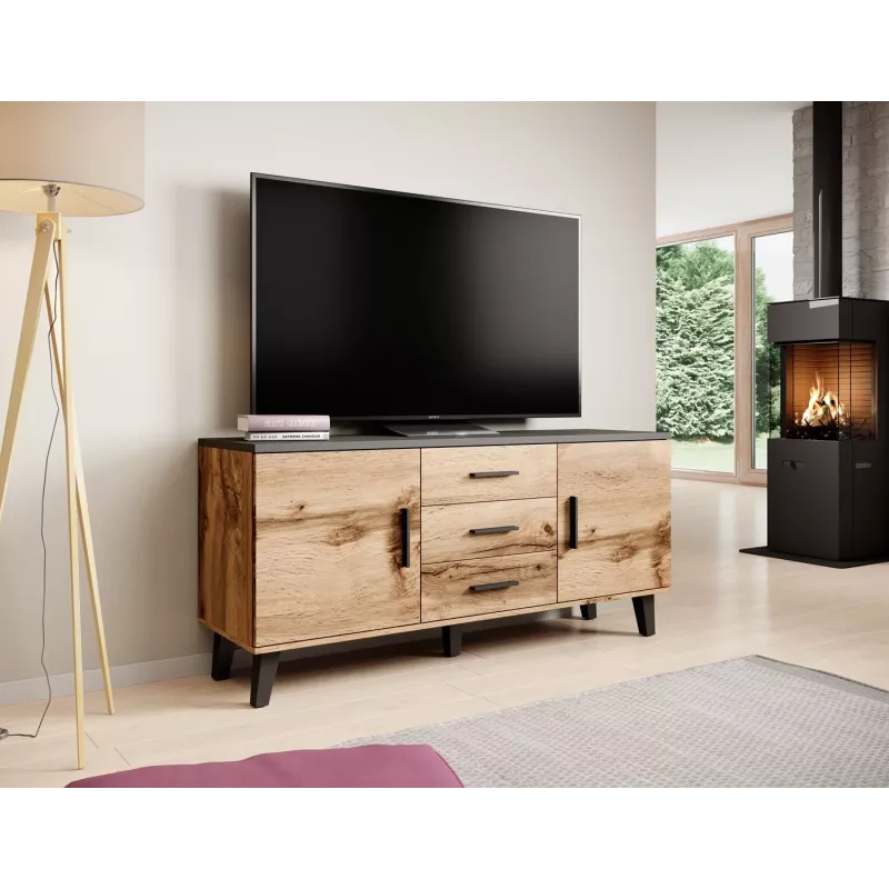 Cama sideboard LOTTA 150 2D3S wotan oak + mat musta