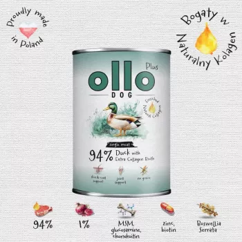 Ollo Plus kollageeni ankka 400 g koiranruokapurkki
