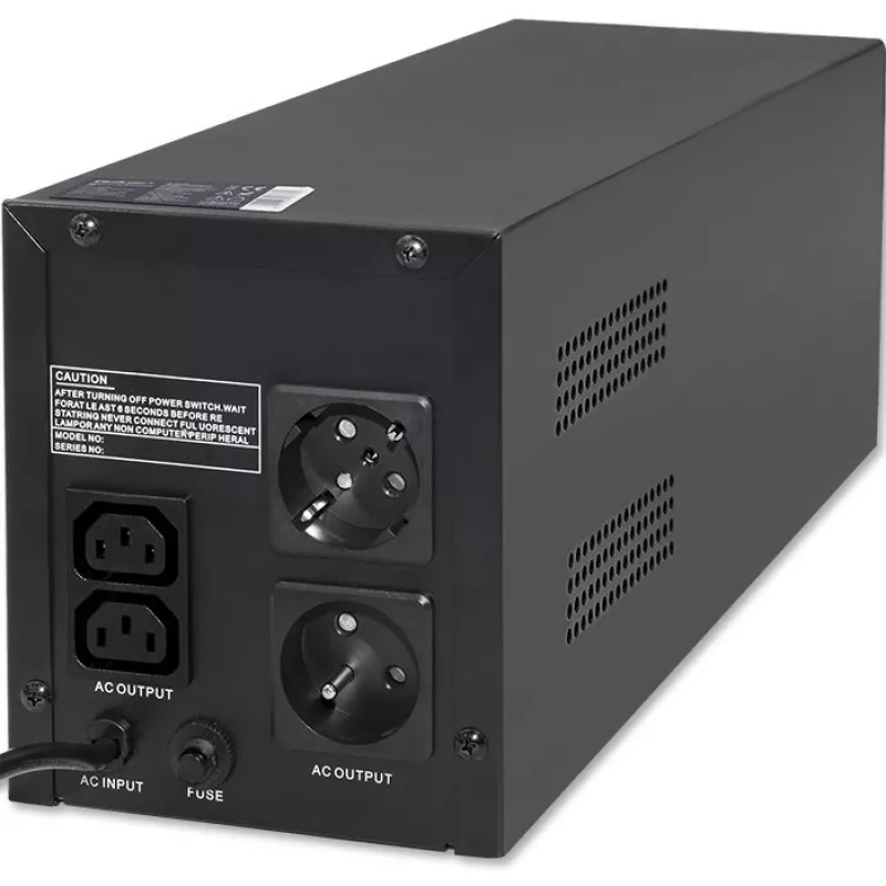 Qoltec Monolith 53775 Line-Interactive UPS-laite, 1200 VA (1,2 kVA) / 720 W, AVR, 4 AC-pistorasiaa, musta