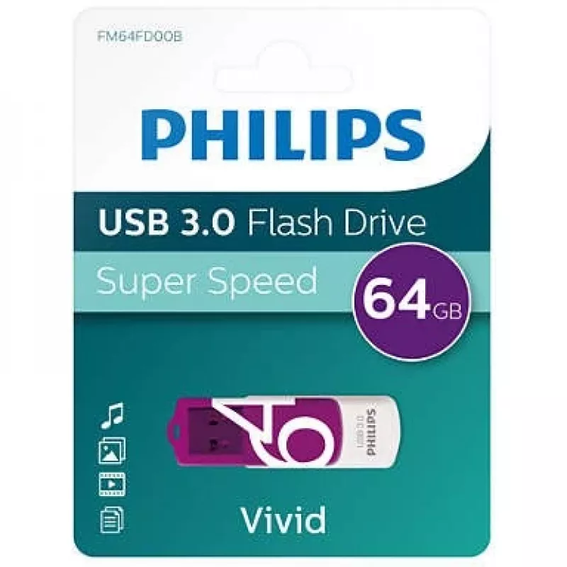 Philips FM64FD00B USB-muistitikku 64 GB USB Type-A 3.2 Gen 1 (3.1 Gen 1) violetti, valkoinen