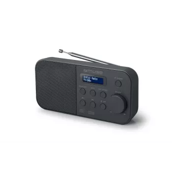 Kannettava radio muse M-109 DB — DAB+ / FM (87,5–108 MHz), PLL-viritin, LCD, paristo/verkkovirta, musta