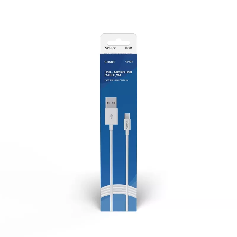 USB-kaapeli SAVIO CL-124 USB 2.0, USB A - Micro-USB B, 2 m, valkoinen