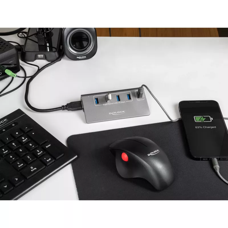 DeLOCK USB-keskitin 10 Gbit/s 4 Type-A-liitäntää 1 pikalatausliitäntä