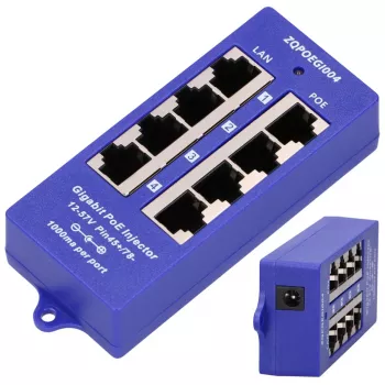 PoE-injektori Extralink Gigabit 4-porttinen, 4x 1000Mb/s RJ45, 48V, sininen/musta