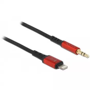 Delock - kaapeli Lightning kuulokeliitäntään - Lightning uros mini-phone stereo 3,5 mm uros - 50cm - musta, punainen (86586)