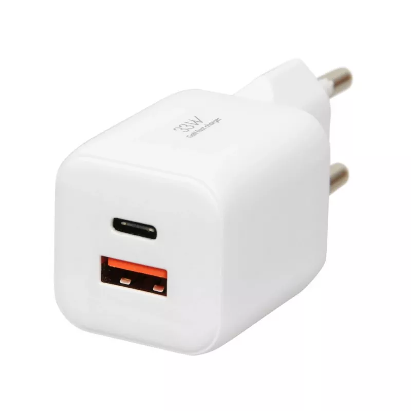 USB-laturi IBOX ILUC42W 42W (max. 33W), 1×USB-C PD3.0, 1×USB-A QC3.0, 100–240V, valkoinen