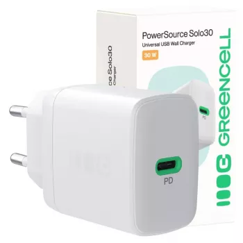 Virtalähde Green Cell PowerSource Solo30 30W valkoinen — USB-C-laturi, 30 W lähtöteho