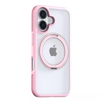 Suojakotelo Torras Ostand R Fusion iPhone 16:lle – pinkki, ohut, kevyt, suojaa naarmuilta ja kevyiltä iskuilta