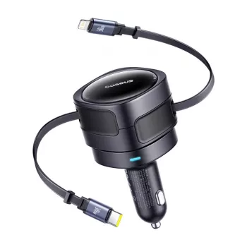 Autolaturi Baseus Enjoyment Max 60W USB-C- ja Lightning-kaapeleilla, kaksiporttinen pikalataus
