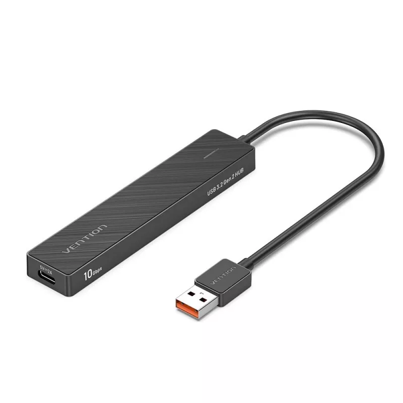 USB 3.2 Gen 2 5-in-1-moniporttikeskitin Vention CHOBB — 5 porttia (4× USB 3.2 Gen 2 Type-A, 1× USB 3.2 Gen 1 Type-A), 0,15 m, ABS, musta