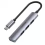 USB-C-keskitin Unitek H1208B — 1x USB-A 5 Gbit/s, 3x USB-A 2.0, USB-C-isäntä, alumiinikotelo, 0,20 m kaapeli