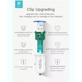 Devia Mushroom -sarjan autolaturi QC3.0 18W kulta – USB Quick Charge 3.0, 18W lähtö