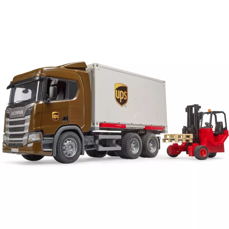 Scania Super 560R UPS -logistiikkarekka haarukkatrukilla