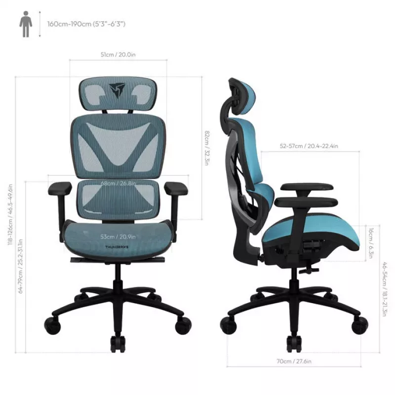 ThunderX3 XTC ergonominen toimistotuoli - musta/sininen