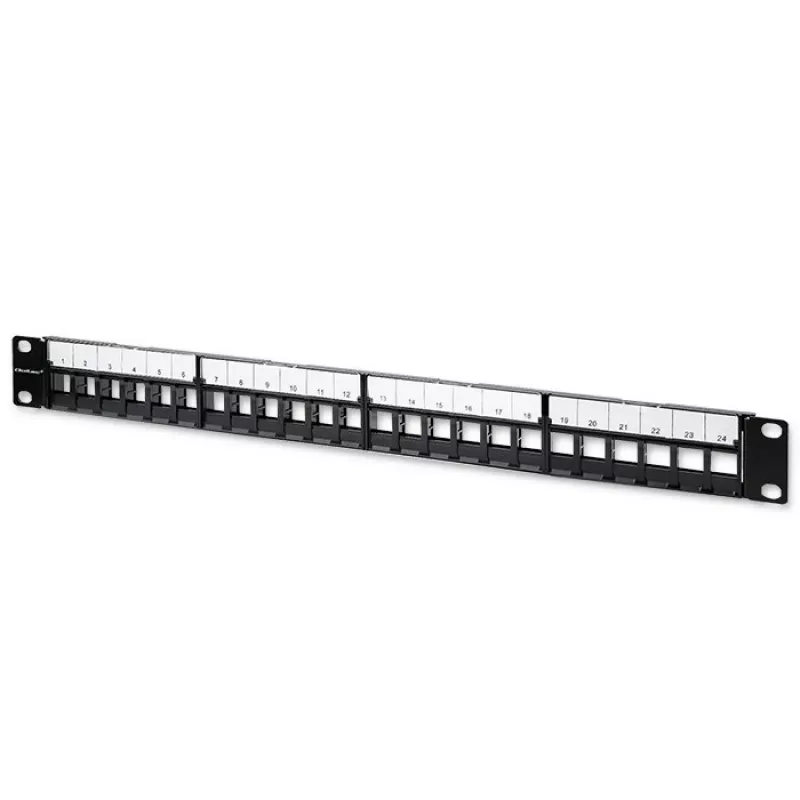 Qoltec 54516 19 tuuman räkin kytkentäpaneeli, 24 porttia, 1U, UTP, musta